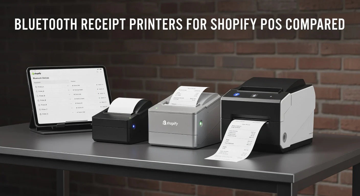 Professional header image for comparison analysis: Bluetooth Receipt Printers for Shopify POS Compared