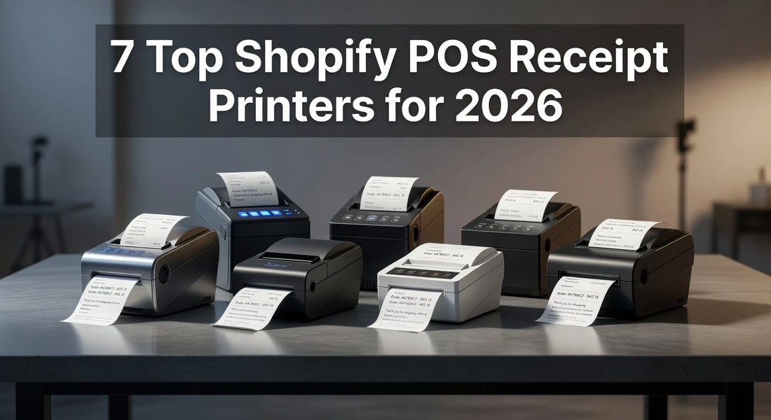 Professional header image for list-based article: 7 Top Shopify POS Receipt Printers for 2026