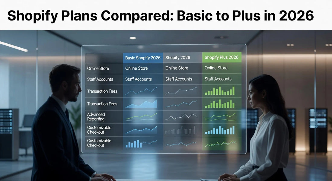 Professional header image for comparison analysis: Shopify Plans Compared: Basic to Plus in 2026