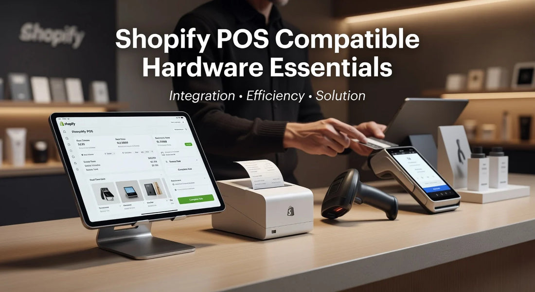 Professional header image for list-based article: Shopify POS Compatible Hardware Essentials