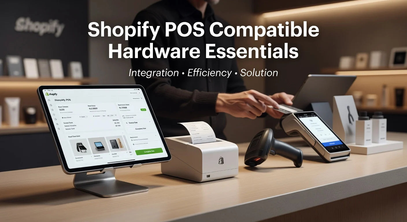 Professional header image for list-based article: Shopify POS Compatible Hardware Essentials